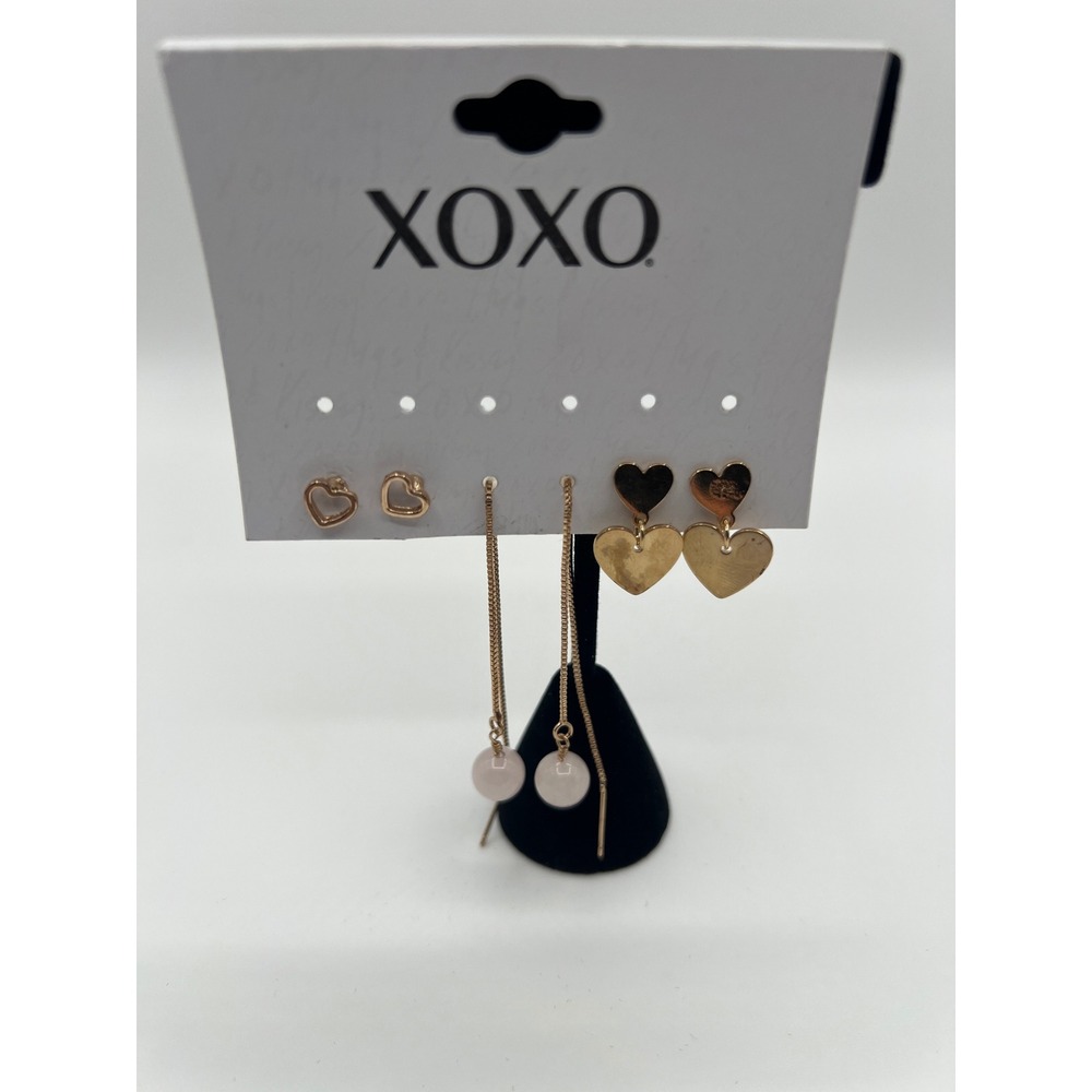 XOXO Rose Gold Tone Heart and Threader Earring Set 3 Pairs XO-07705 ST